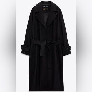 ISO!!! ZARA | Manteco Long Black Wool Oversized Coat With Belt